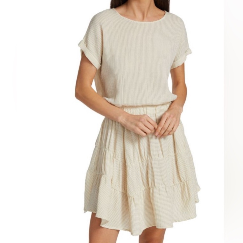 Splendid Cream Ribbed Short Sleeve Dress